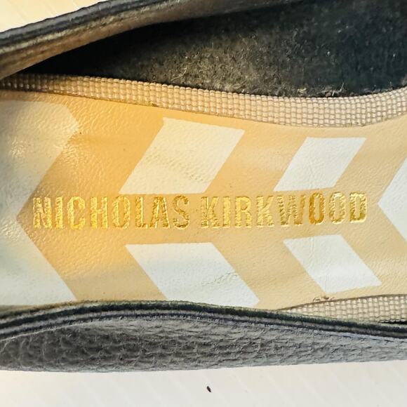 Nicholas Kirkwood Shoes Womens 5.5 Black Leather Loafer Beya Pointed Toe Gold - Picture 11 of 13